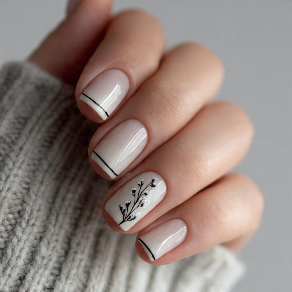 single line accent minimal art on one nail attract