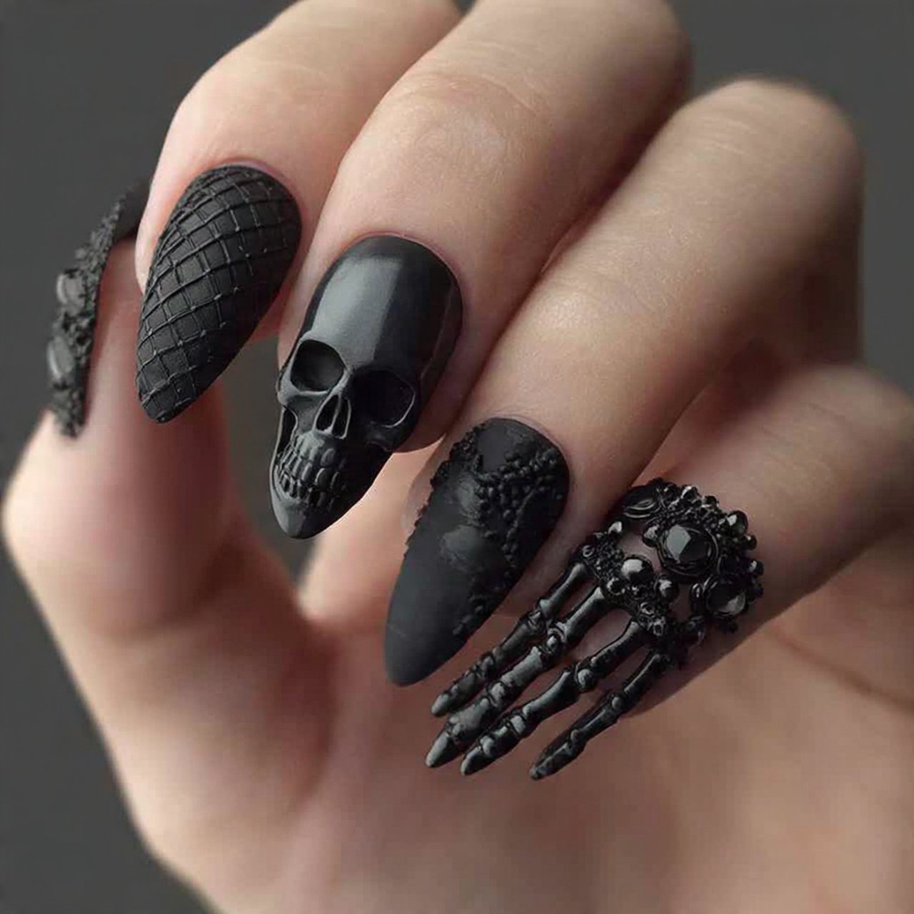 skeleton hand art horror looks nails