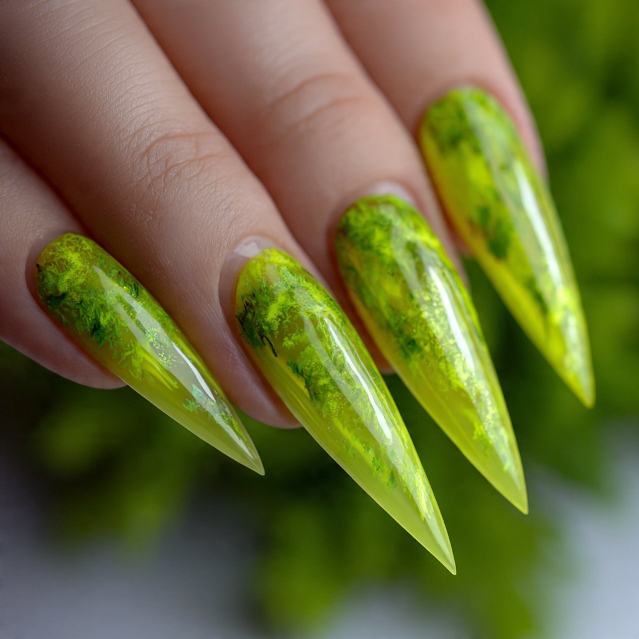 slime green drip gloss nails nature look nails 1