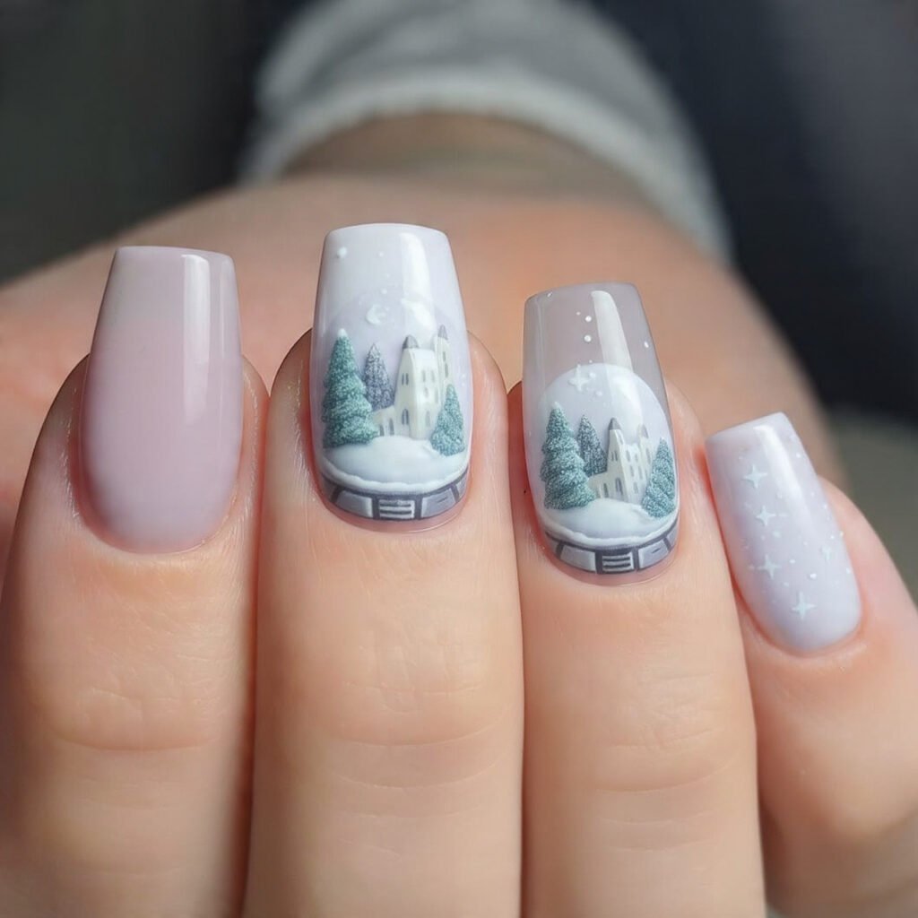 snow globe accent nail on acrylic attractive nails