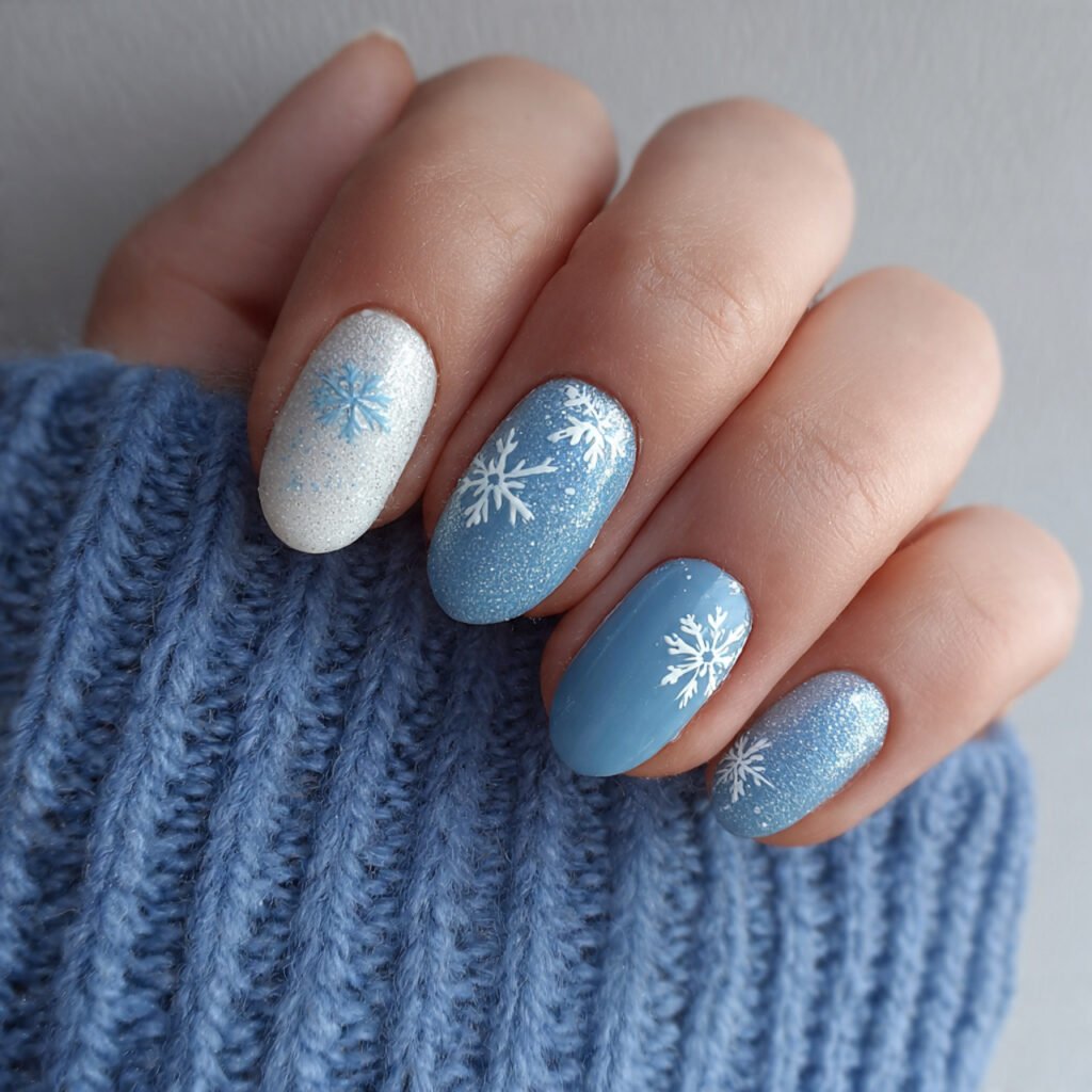 snowflake accent nails minimal not crowded attract