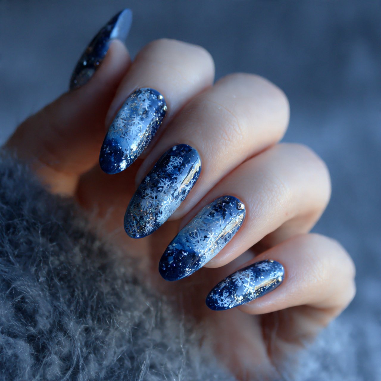 snowy night with stars nature look nails