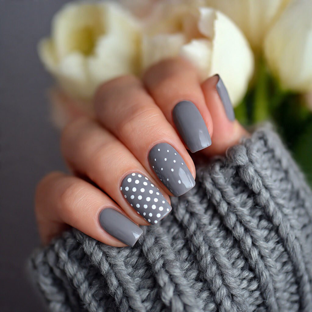 soft gray with white dots attractive nails