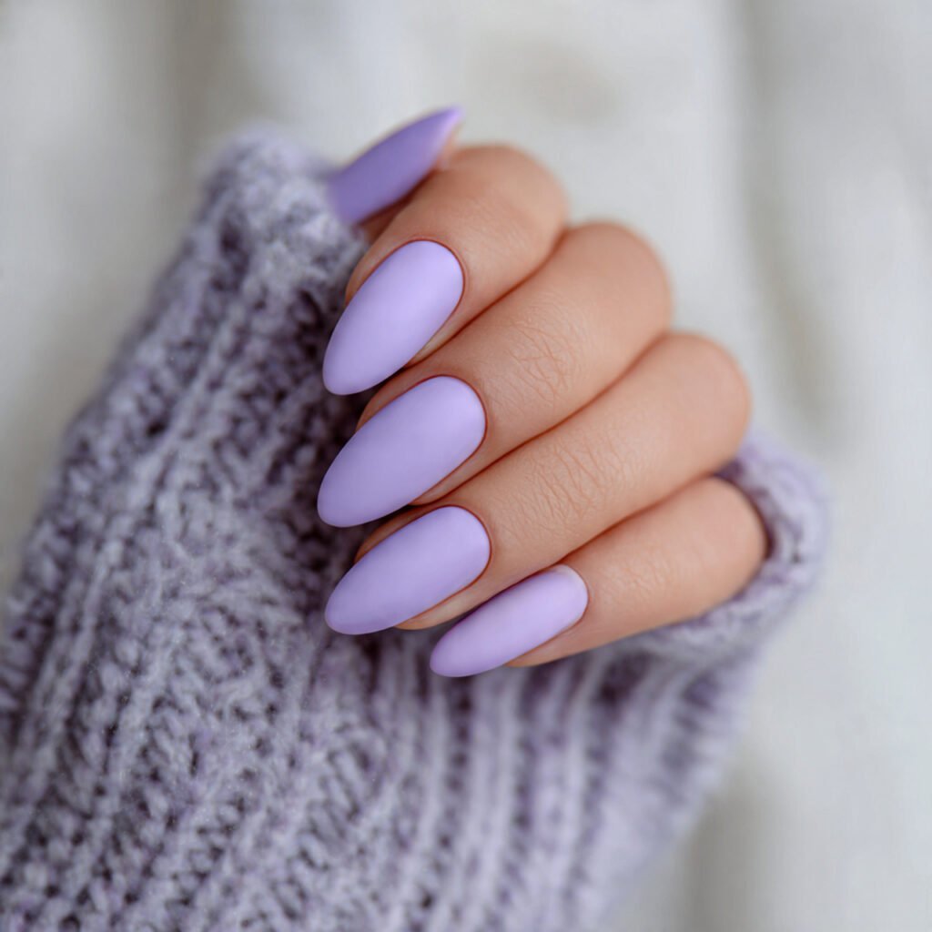 soft lavender with matte finish attractive nails