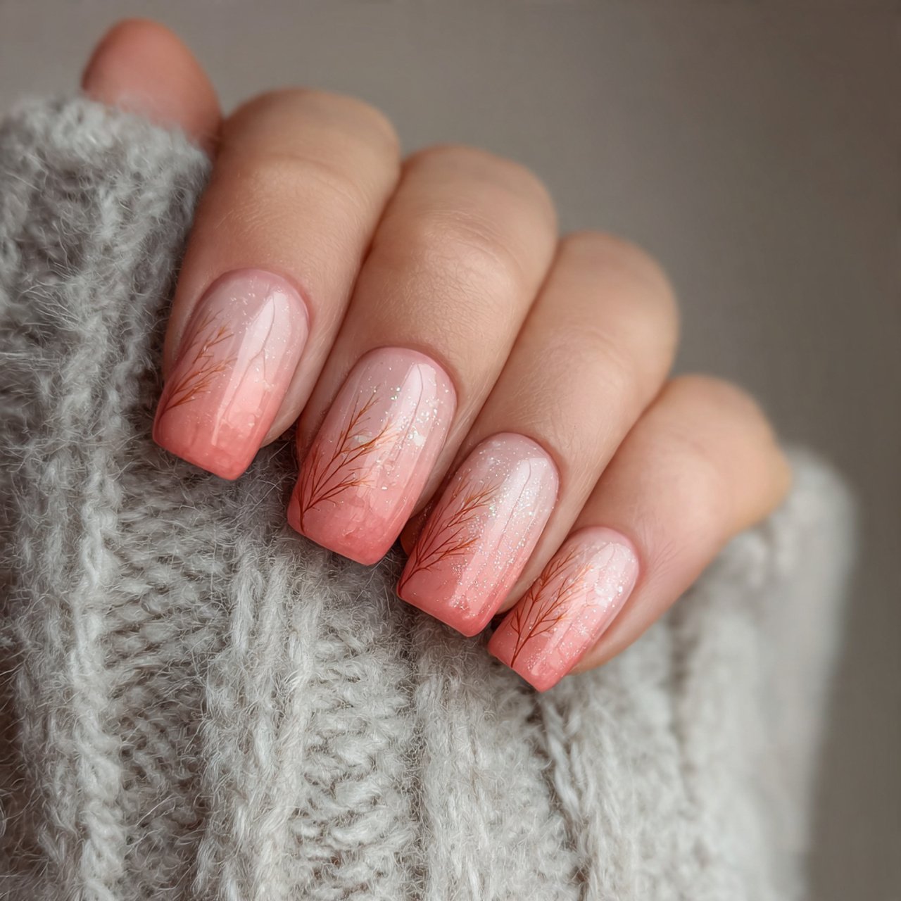 soft peach gradient nature look nails