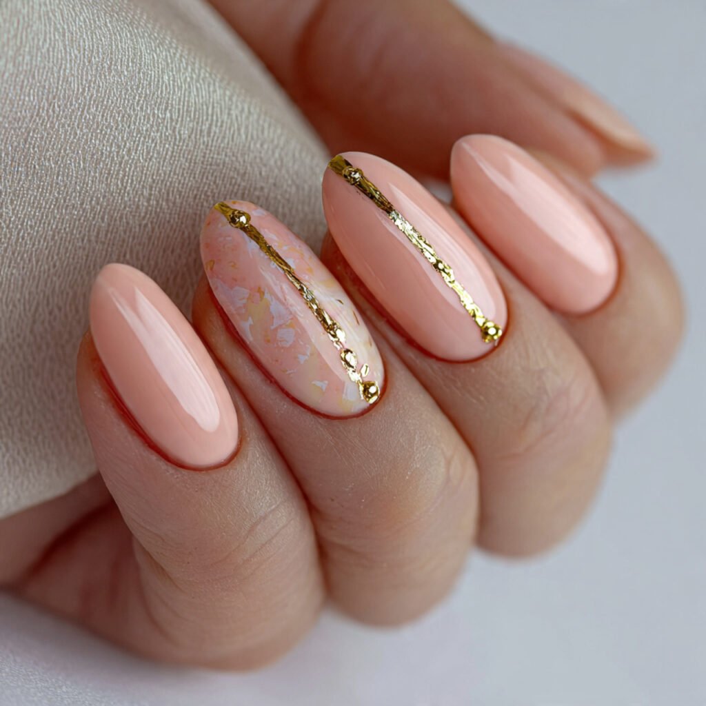 soft peach with gold foil accents attractive nails
