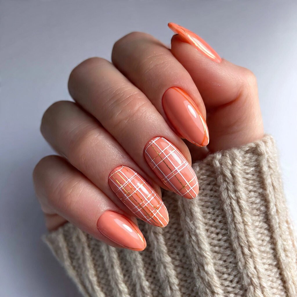soft peach with minimalist lines attractive nails