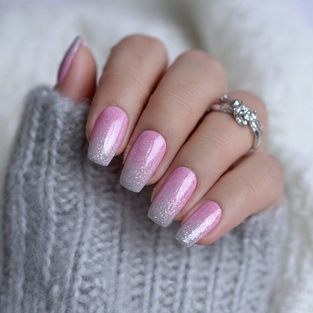 soft pink and silver ombre attractive nails