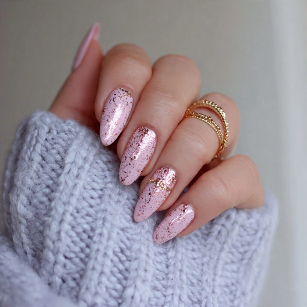 soft pink with rose gold accents attractive nails