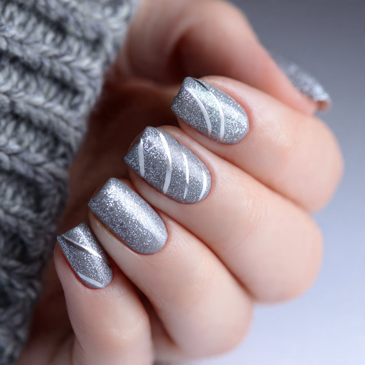soft silver stripes attractive look nails