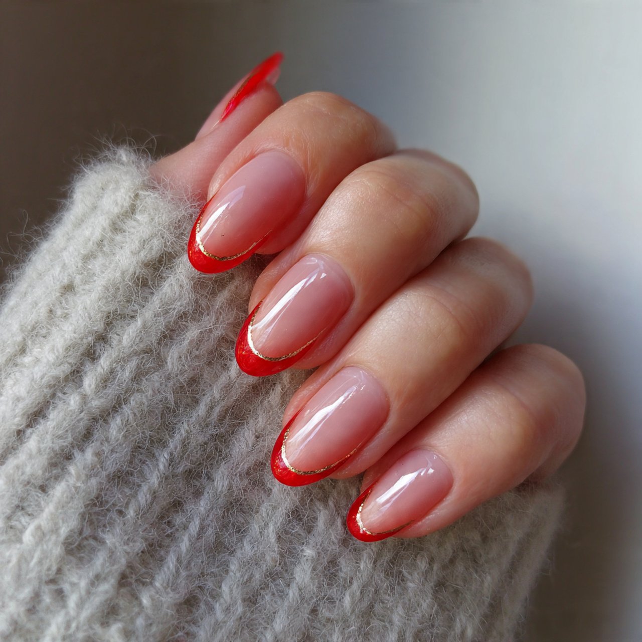 soft tomato red french nails