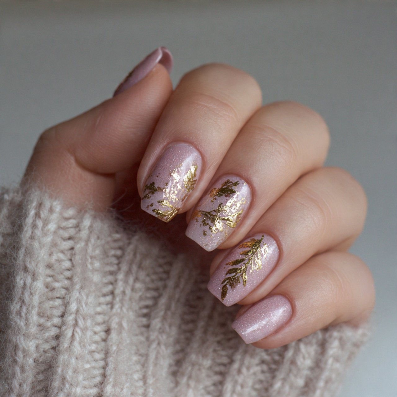 New York Nails: 15 Trendy Designs for the Ultimate Urban Manicure 5 soft pink and gold leaf nails attractive