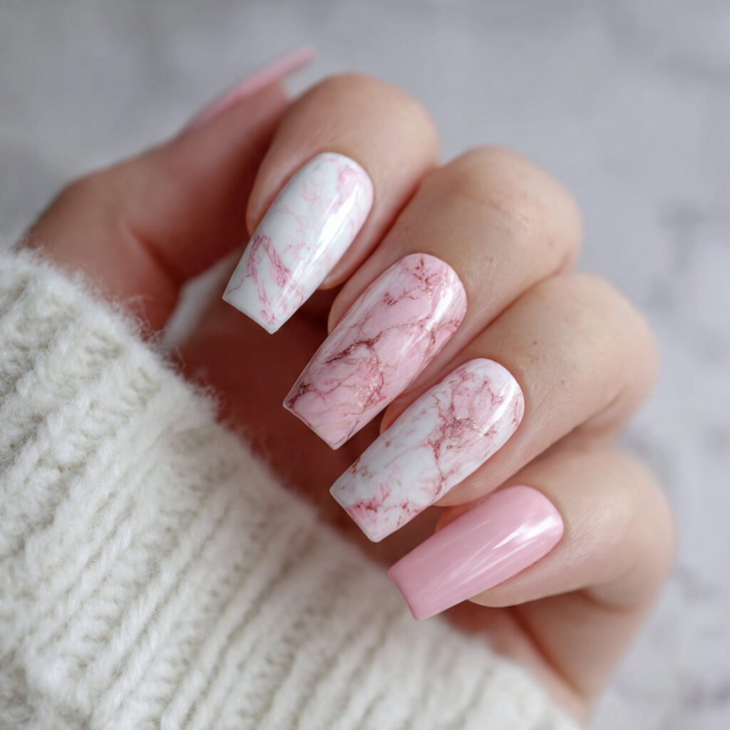 soft white pink marble attractive nails