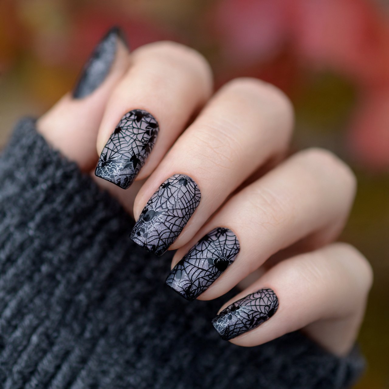 spider web accent nails nature looks nails
