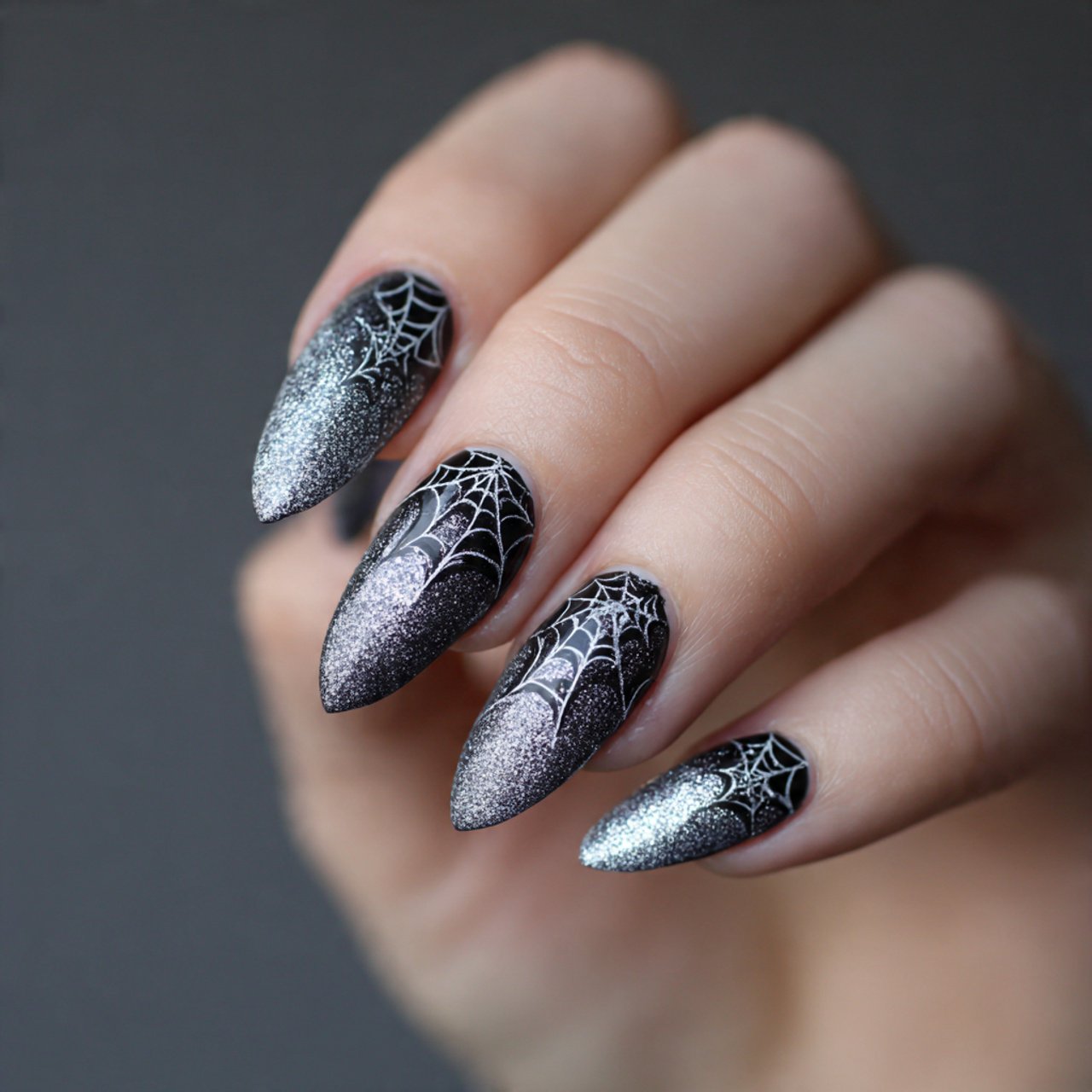 spooky silver spider webs attractive nails