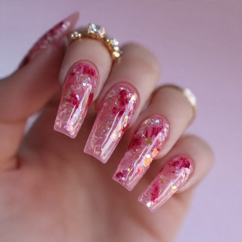 strawberry jelly pink see through shine cool nails