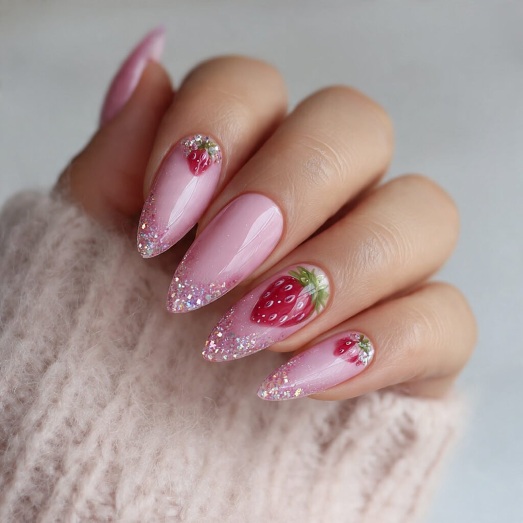 strawberry milk pink with glitter cuticle halo