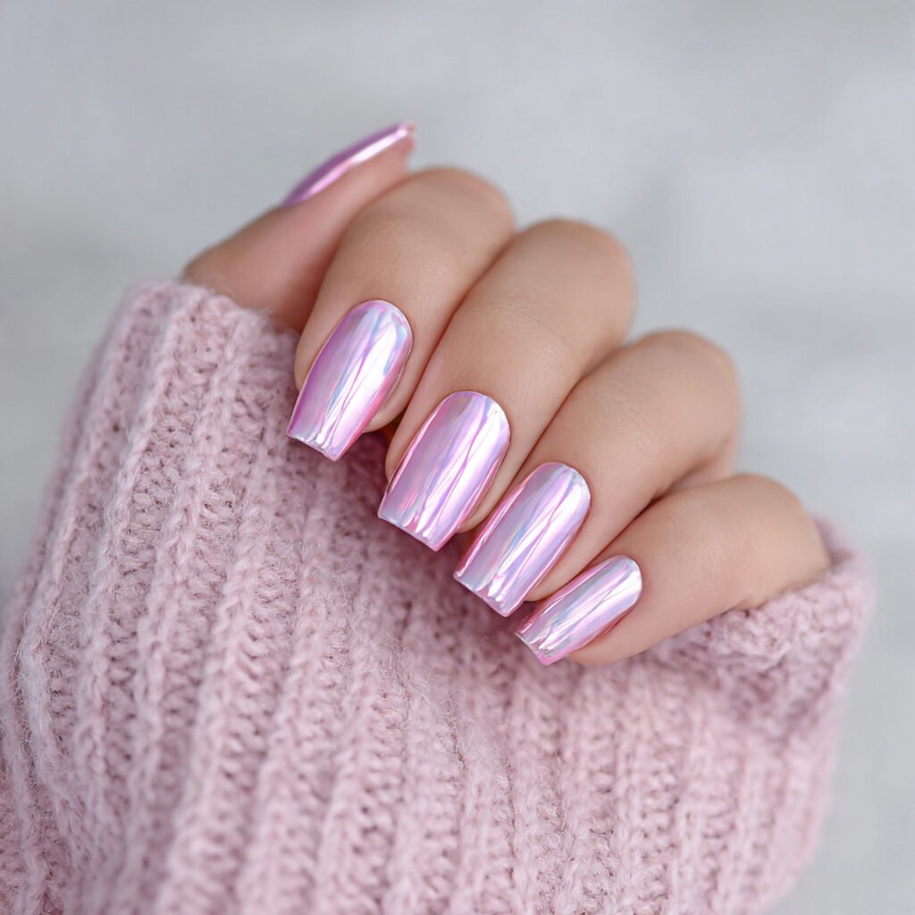 subtle pink chrome gradient attractive nails