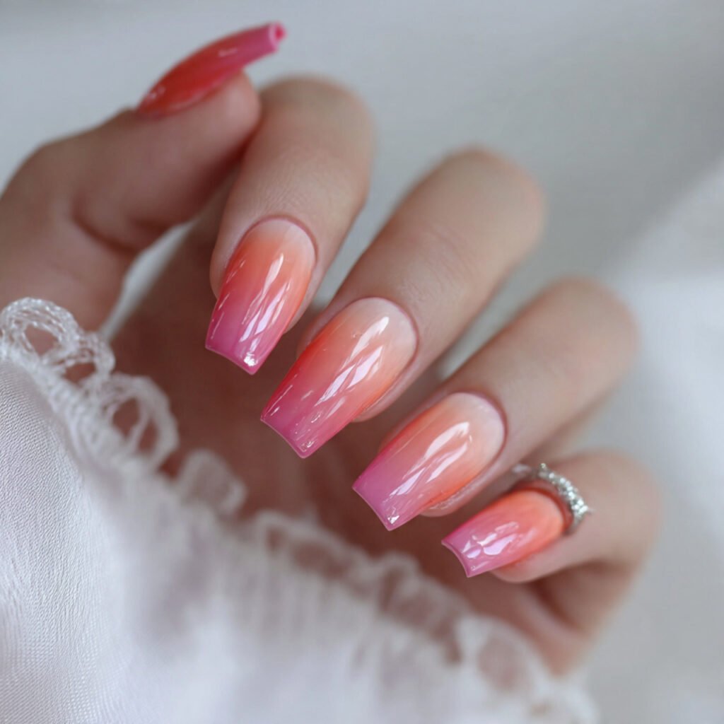 sunset aura ombre peach pink coral attractive nail