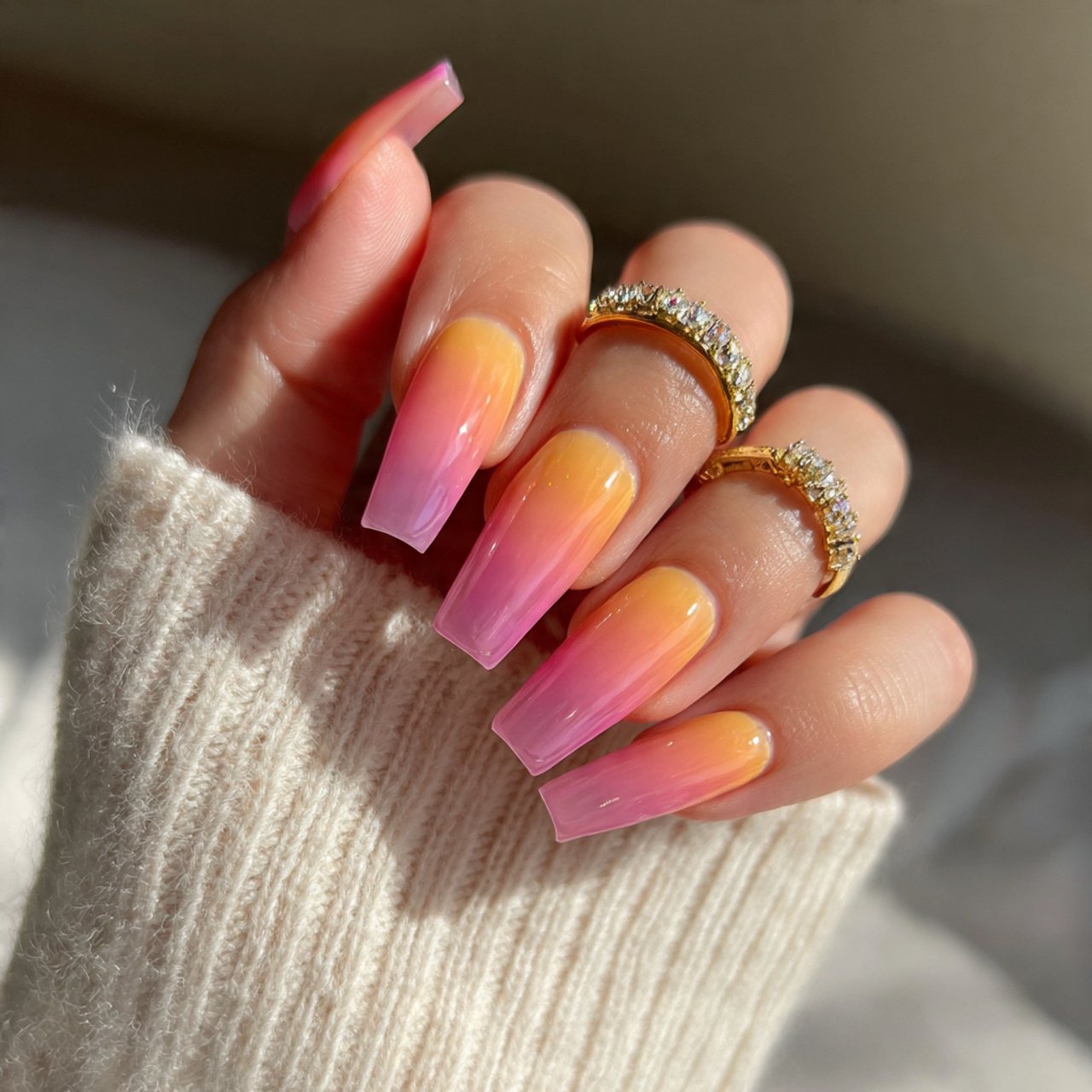 sunset ombr peach to pink blend attractive nails