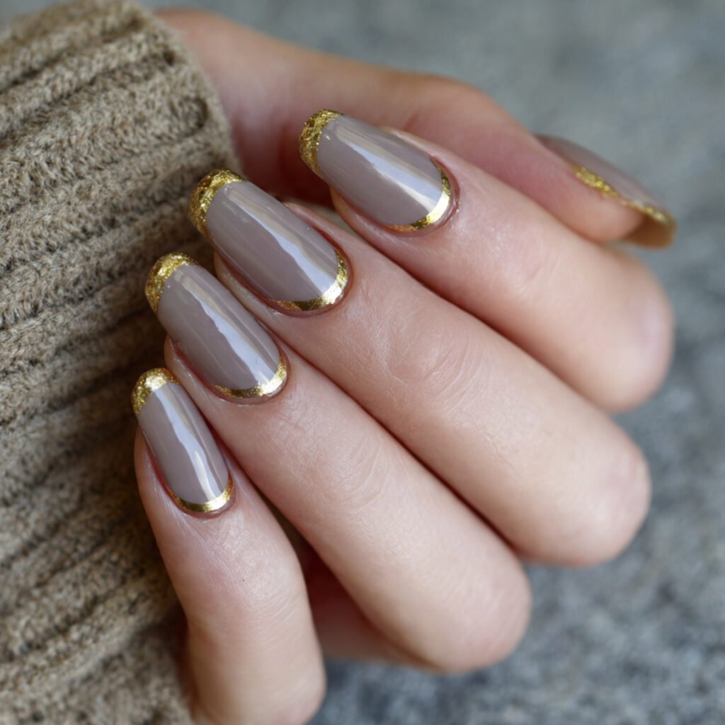 taupe gold french tips attrcative nails