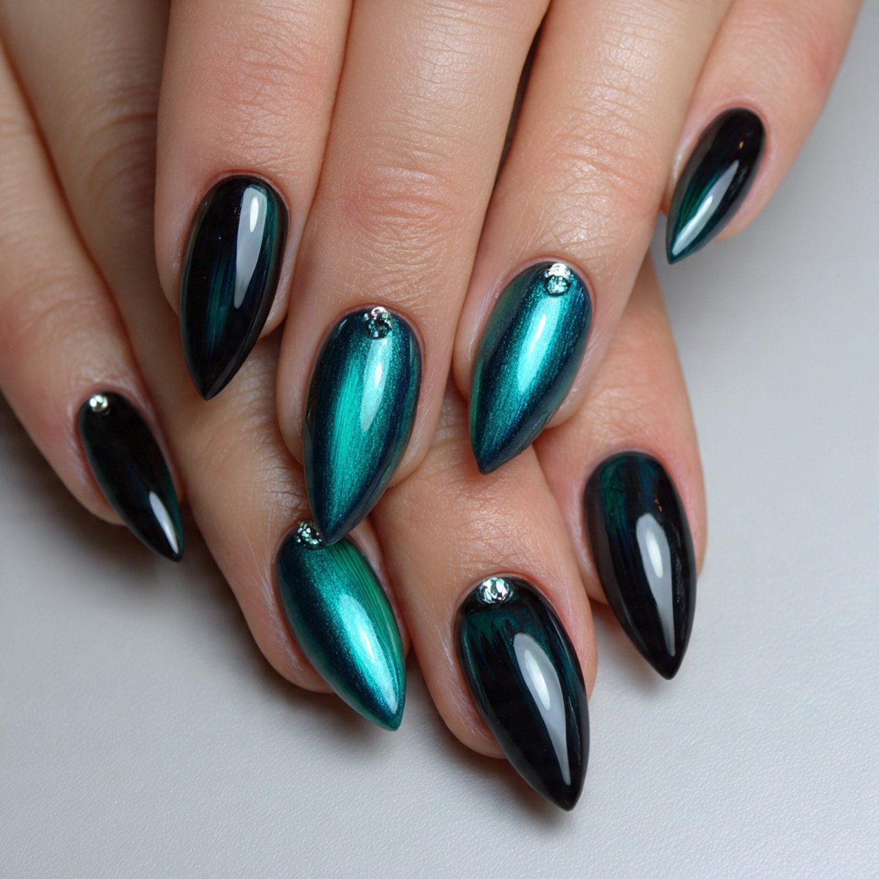 teal and black cat eye nails attractive nails