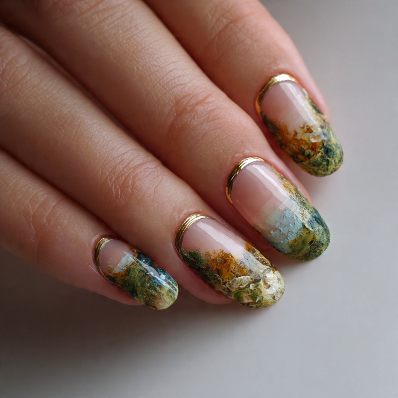 textured french tips nature look nails