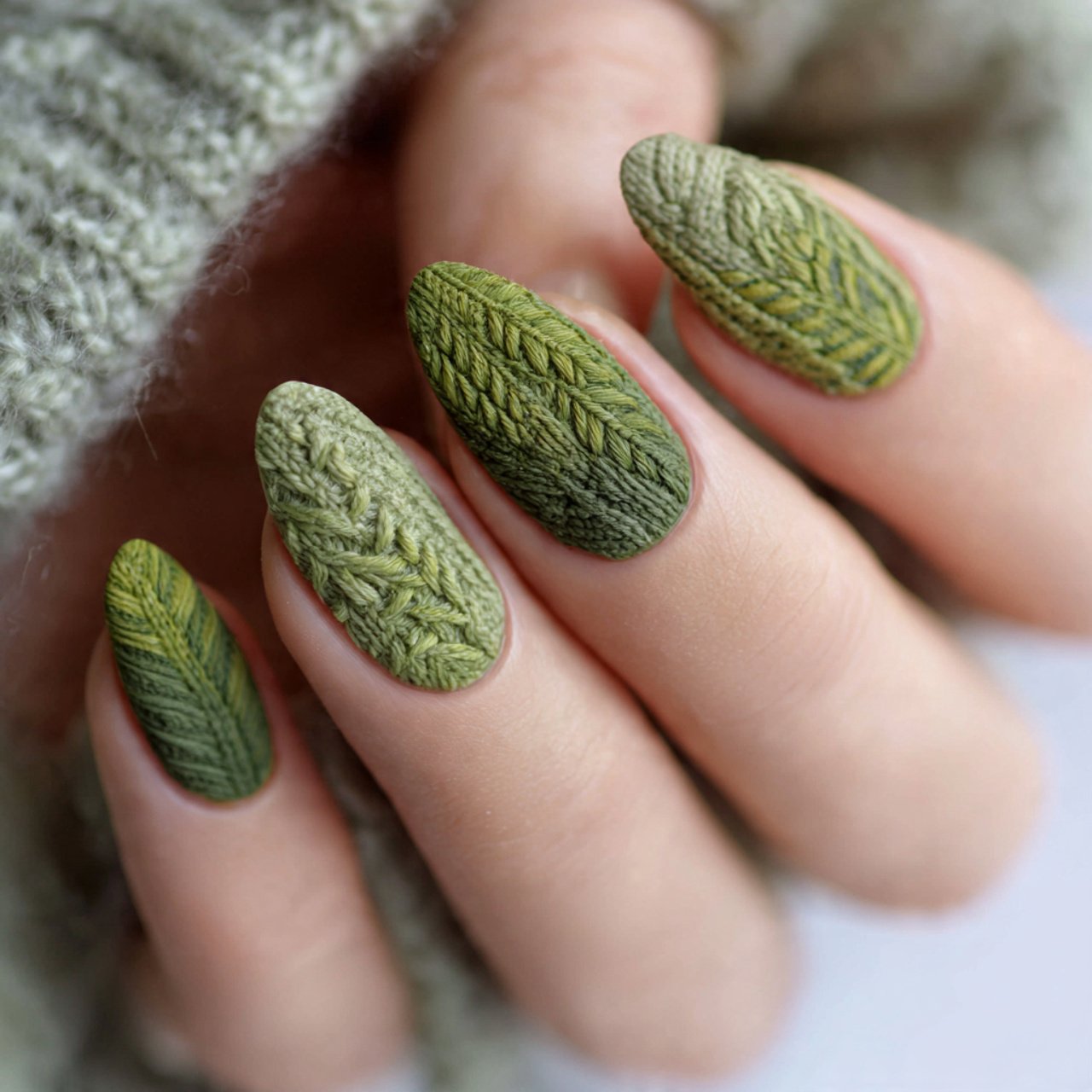 textured knit design nature look nails