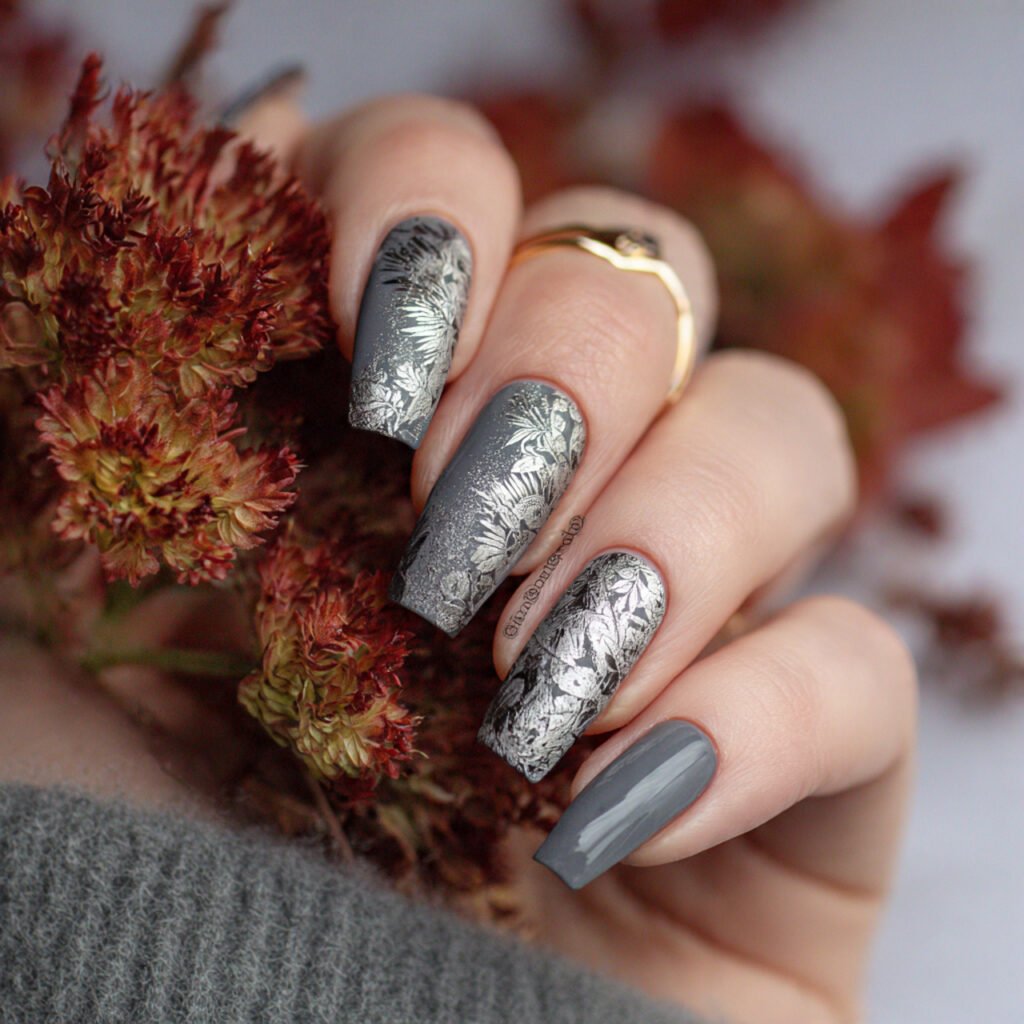 textured matte grey with silver foil nature