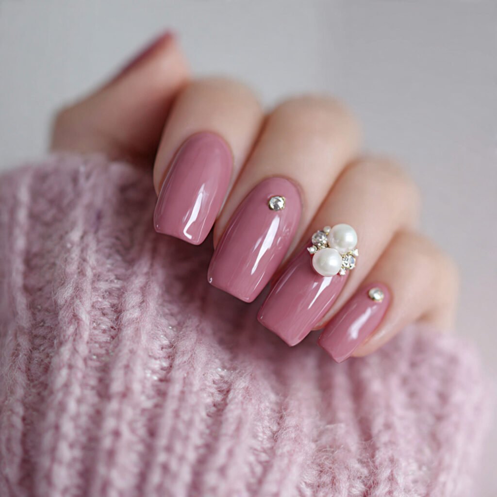 tiny ornament dot single gem or pearl near cuticle