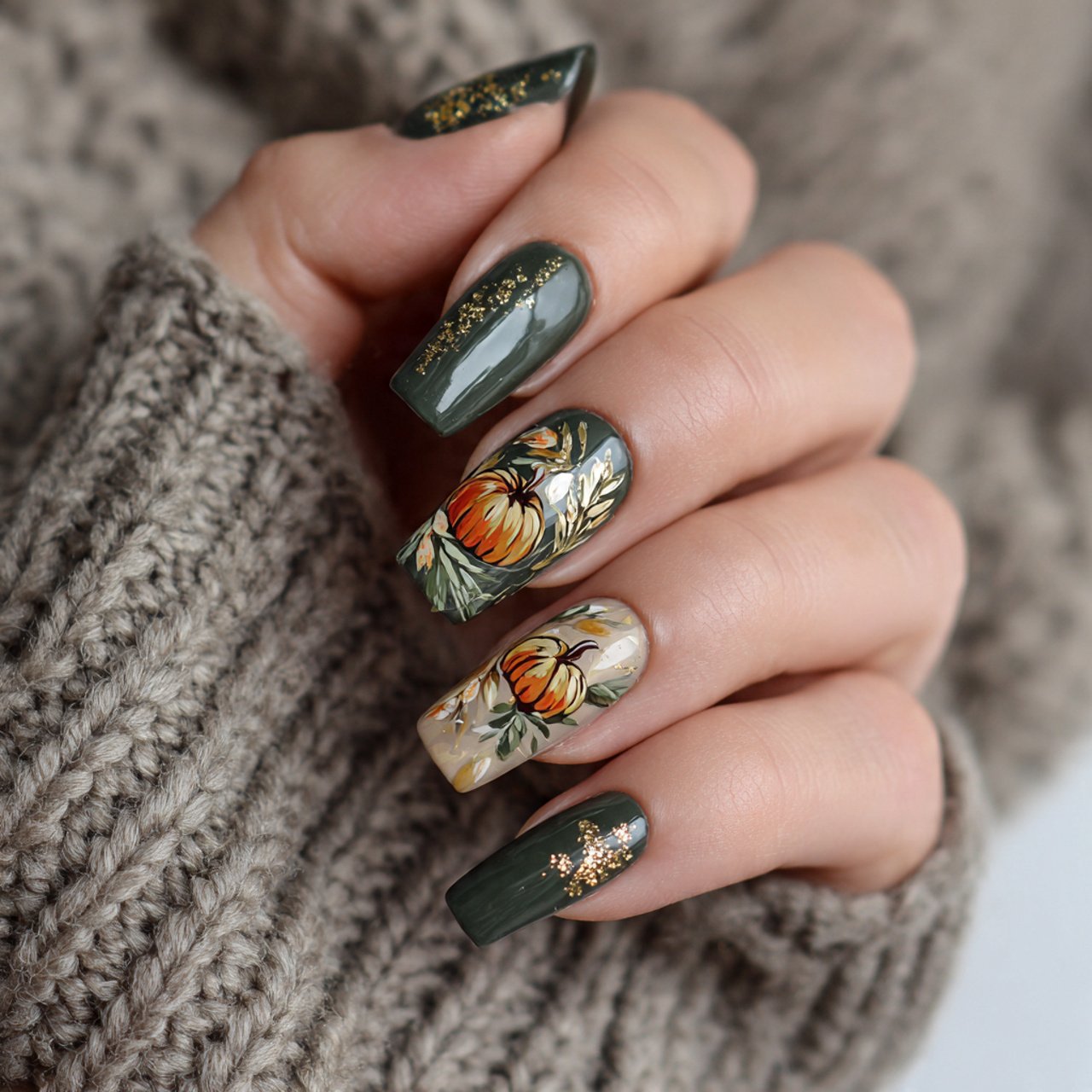 tiny pumpkin accent set nature looks nails
