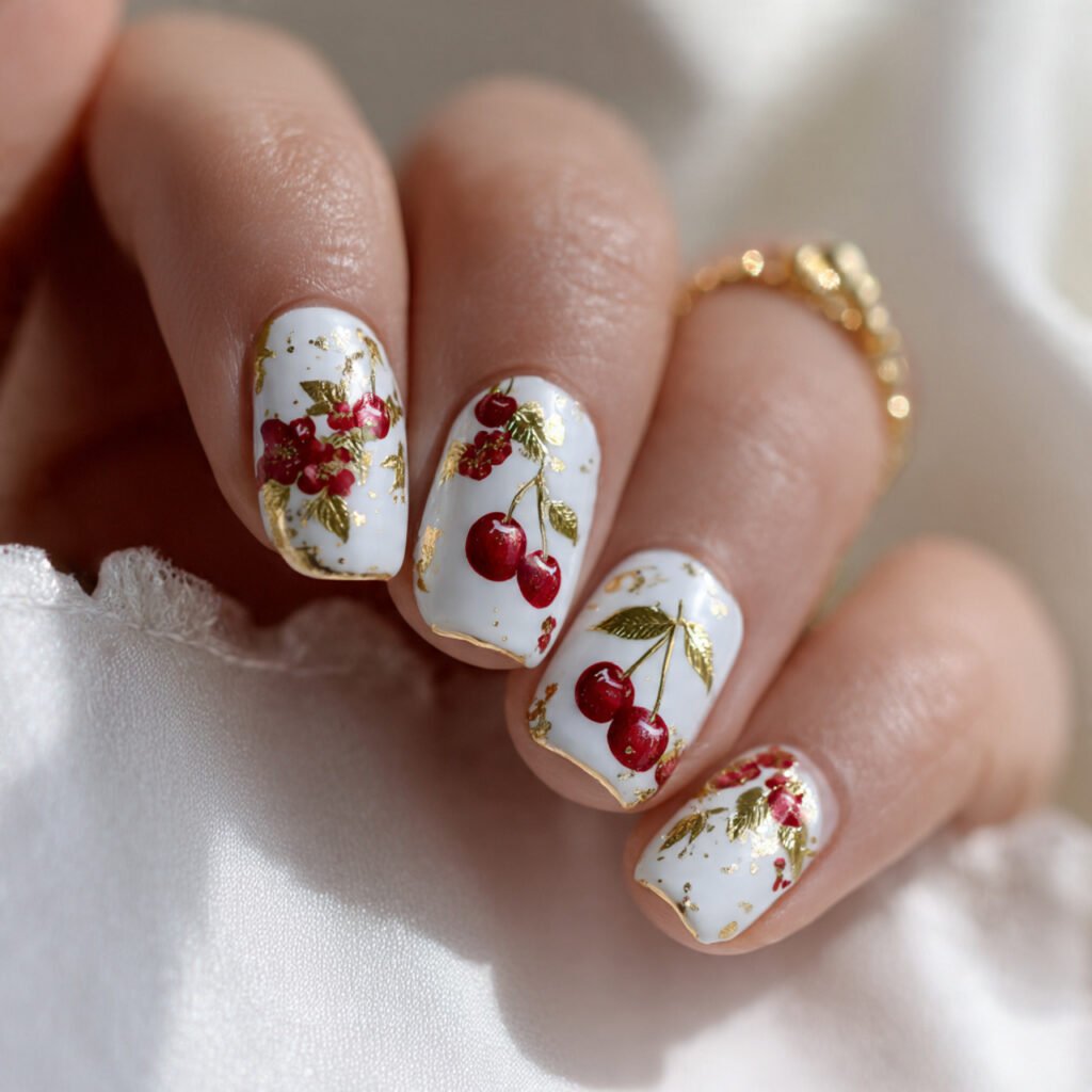 tiny cherries gold foil luxury detail