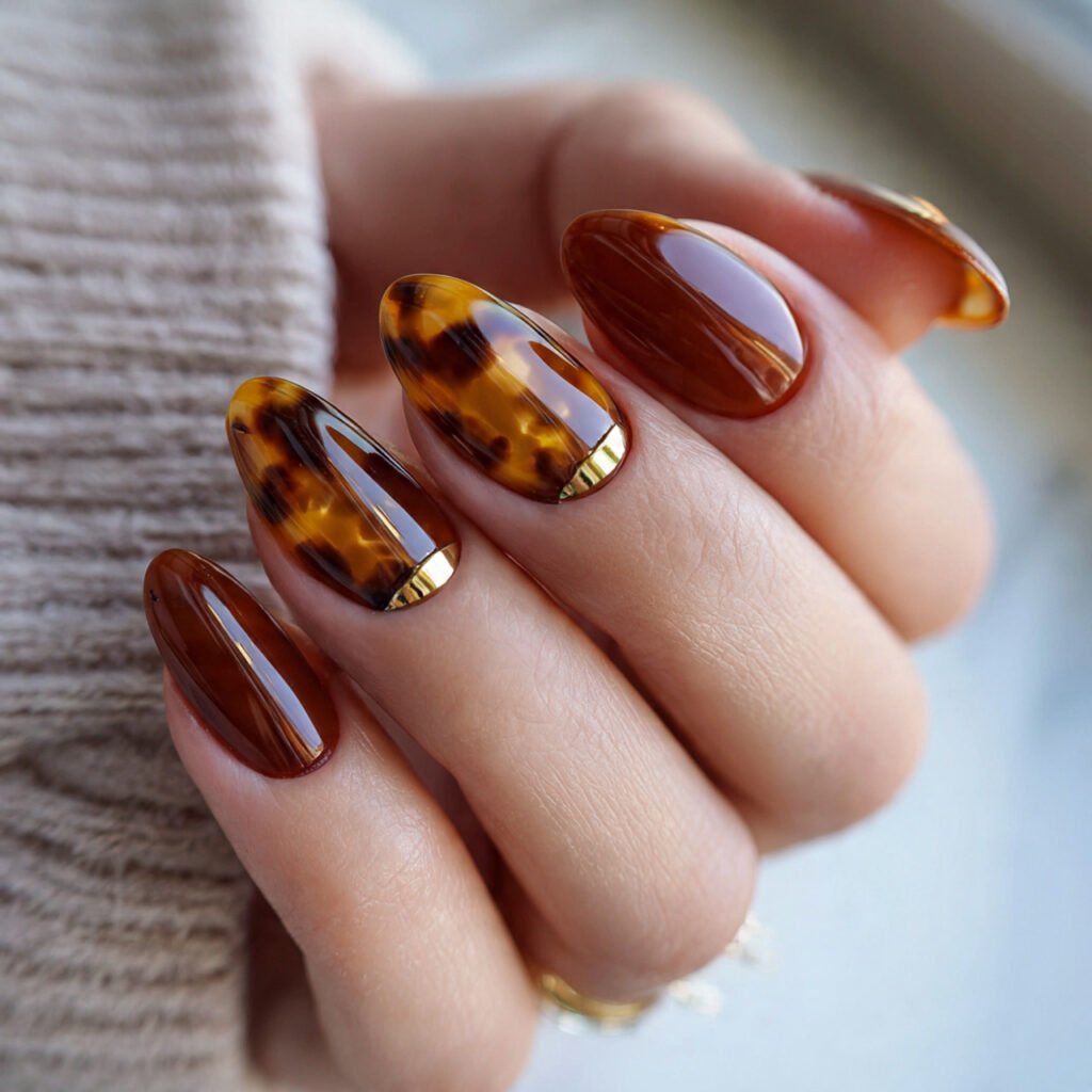 tortoiseshell accent with caramel attractive nails