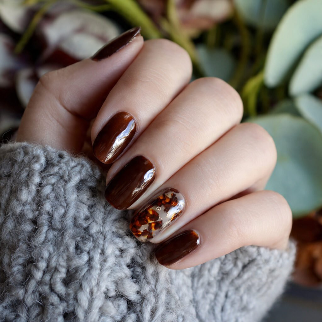 tortoiseshell accent nails nature look background nails