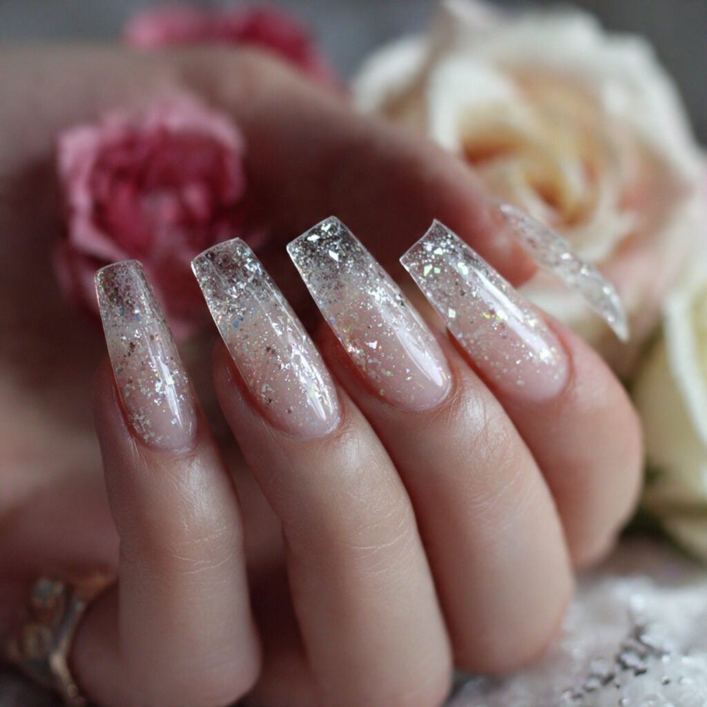 transparent acrylic with silver glitter attrcative