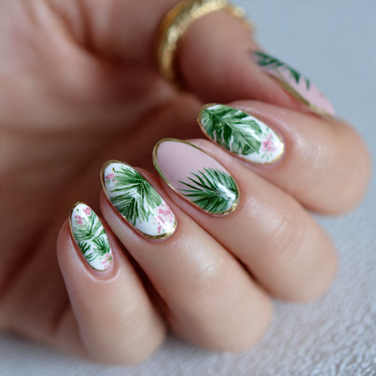 tropical leaf minimal lines green line art attract