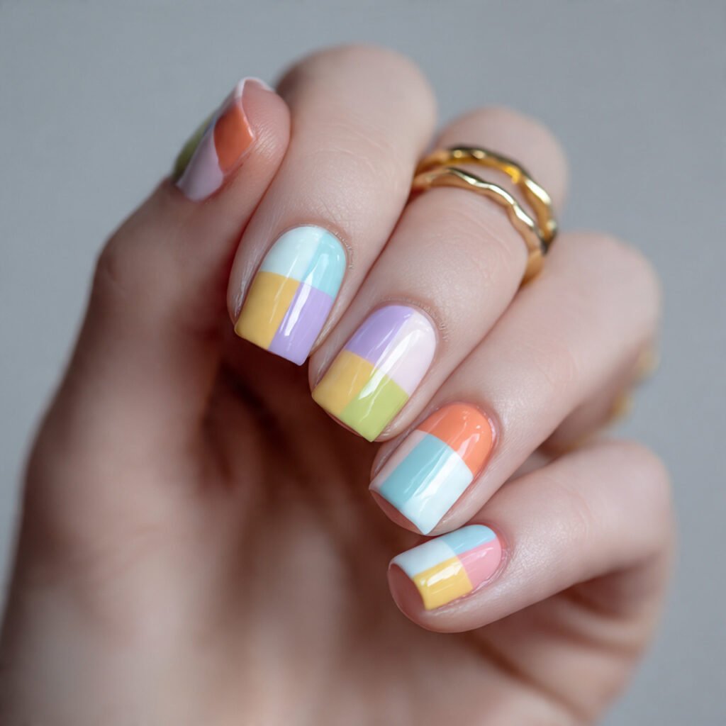two tone pastel blocks modern color placement nails