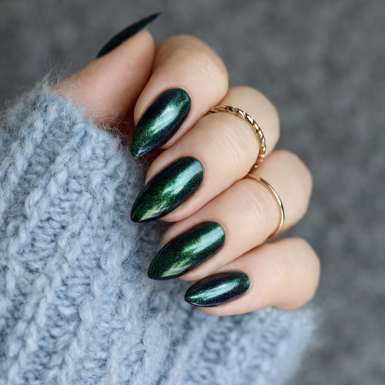 velvet cat eye in emerald nails