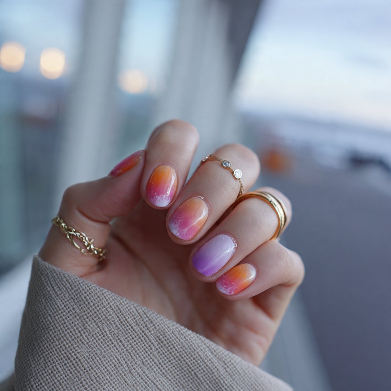 watercolor sunset fade pink orange soft purple nat