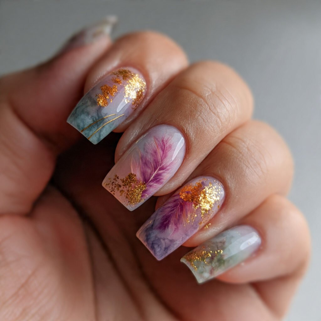 watercolor wash with glitter accents nature look