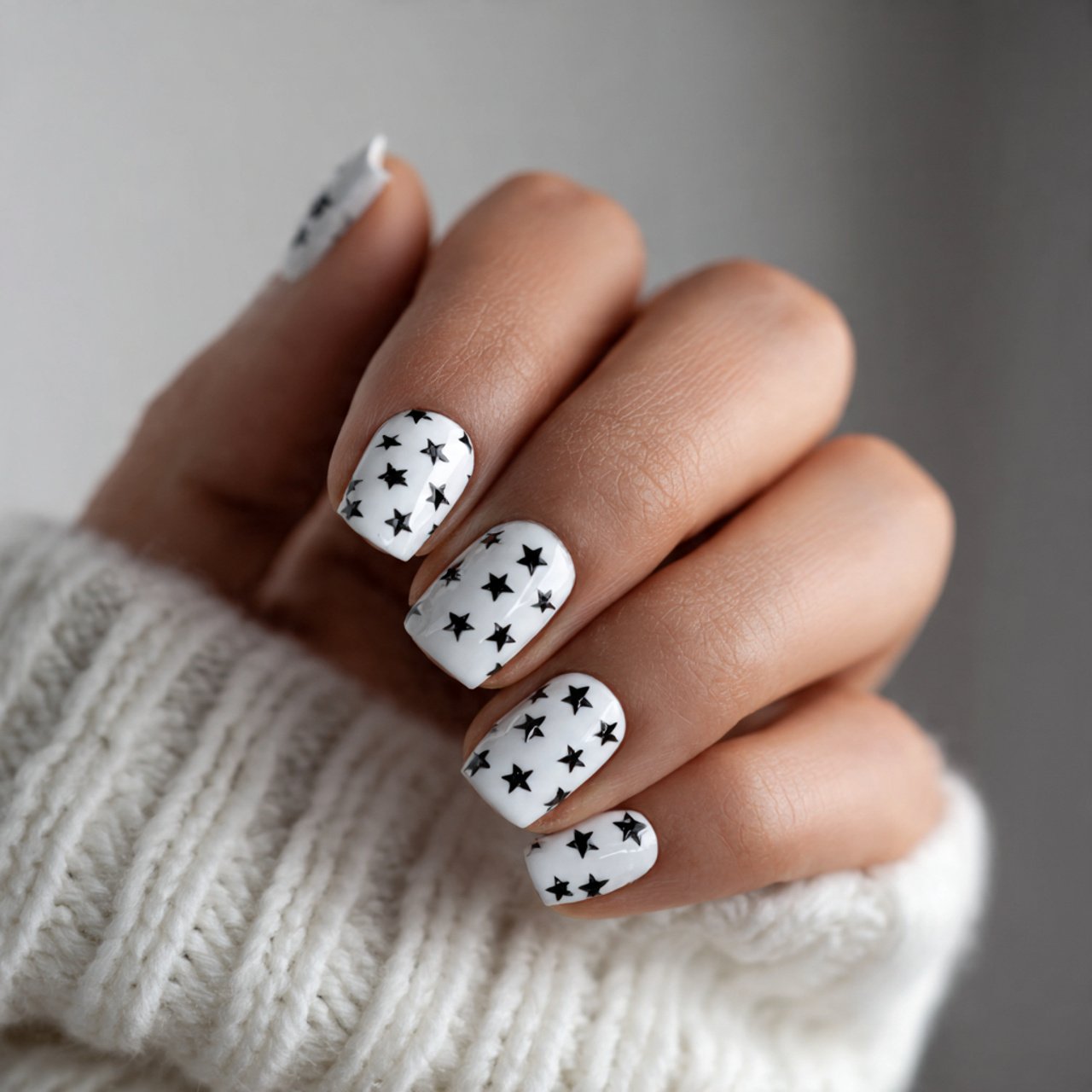 white base with black stars attractive nails