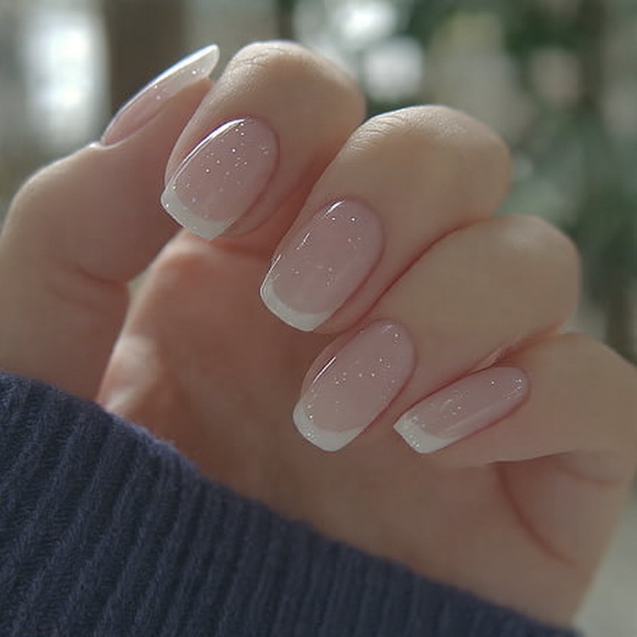 white cat eye nails with glitter tips nature look 1 1