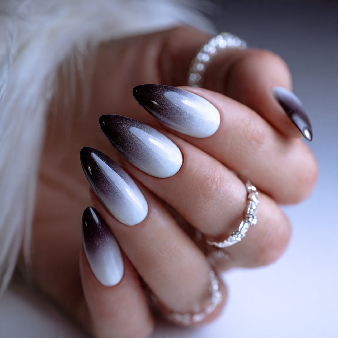 white cat eye nails with ombre effect attractive n
