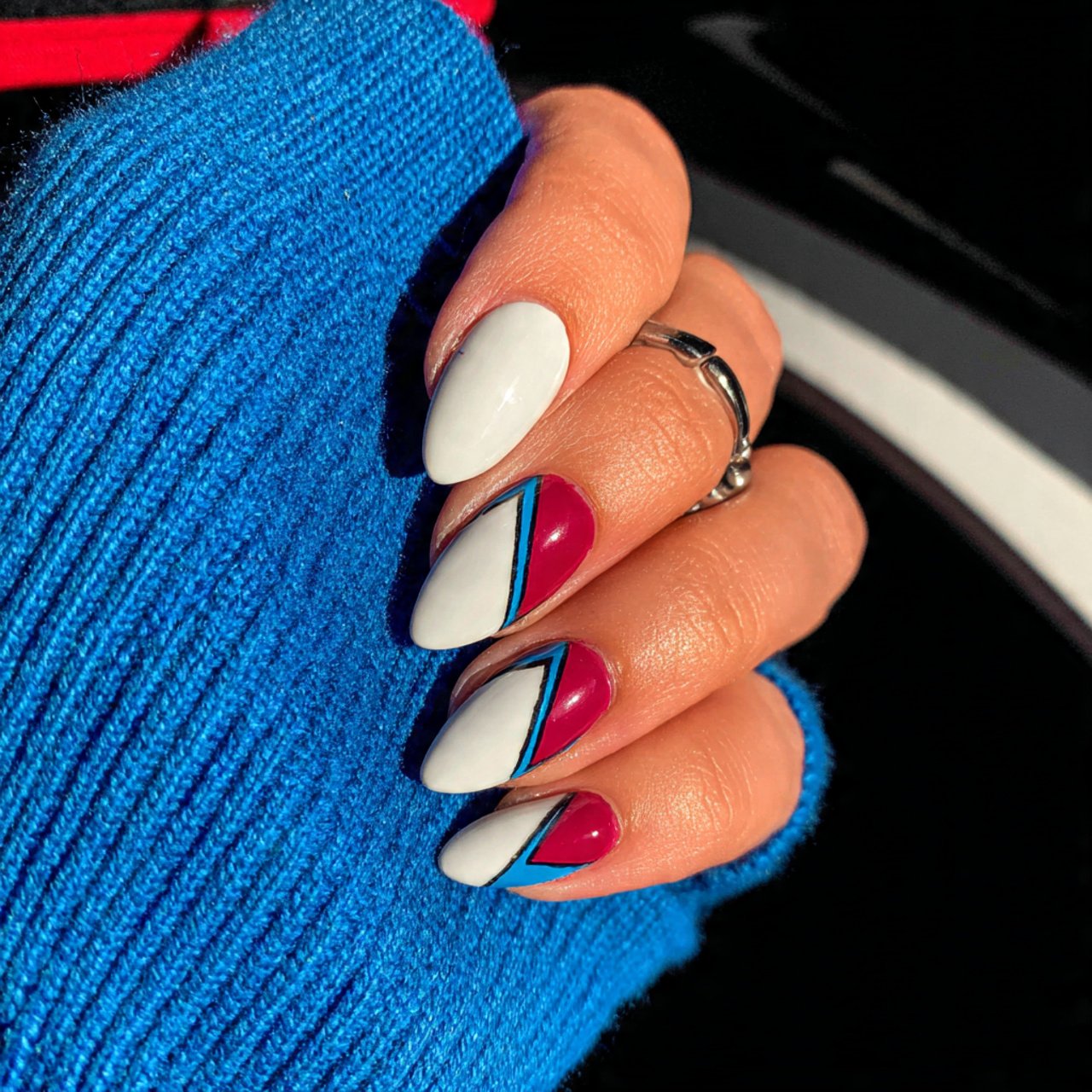 white cat eye nails with pastel accents attractive