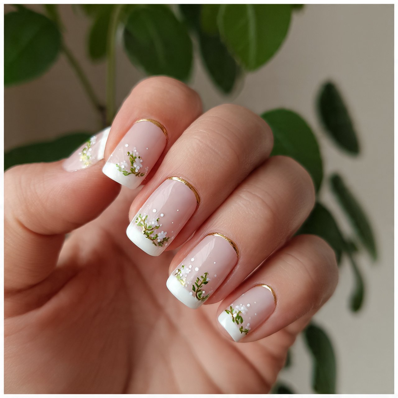 white french tip nails with micro dot accents natu