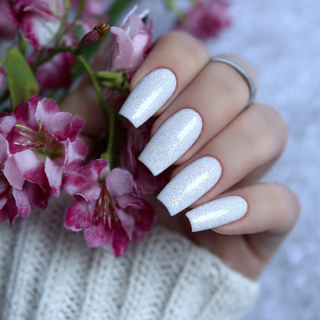 white with fine glitter dust attractive nails