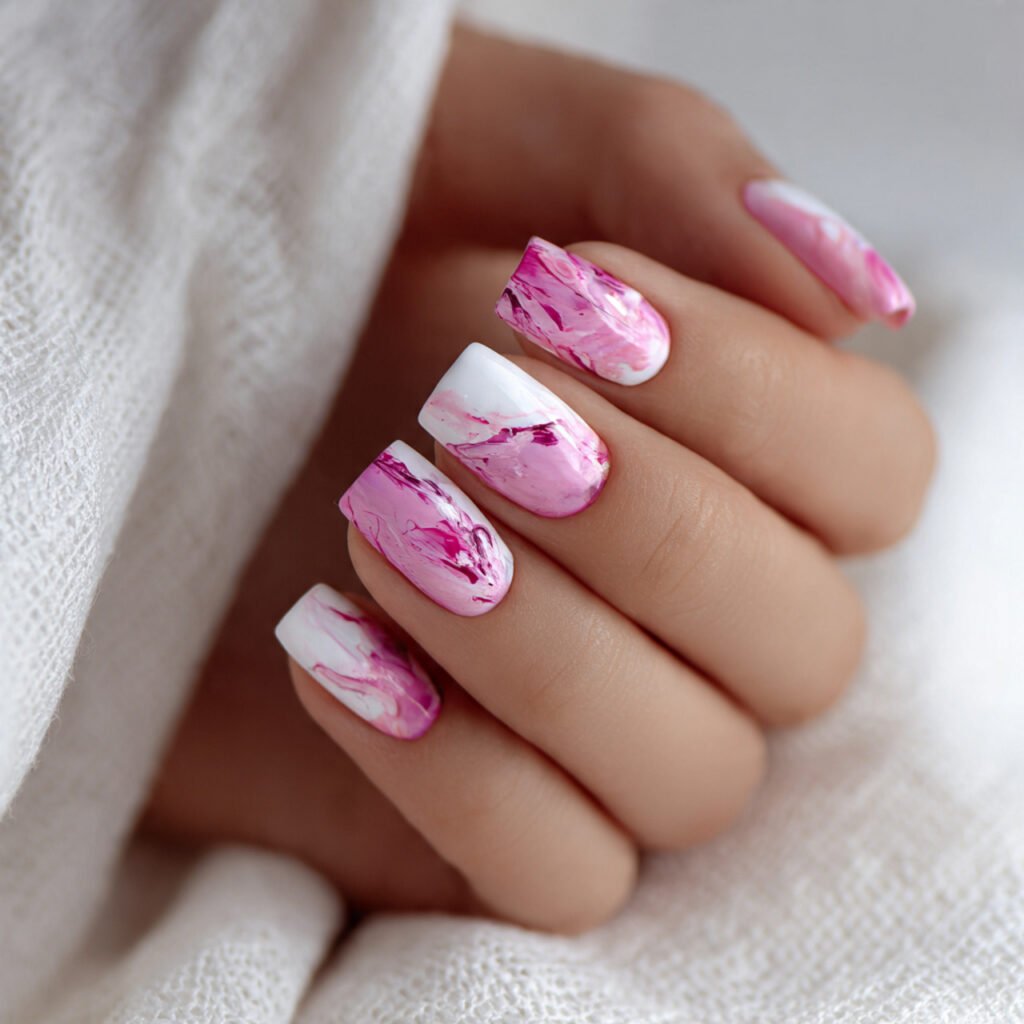 white and pink abstract nails attractive nails