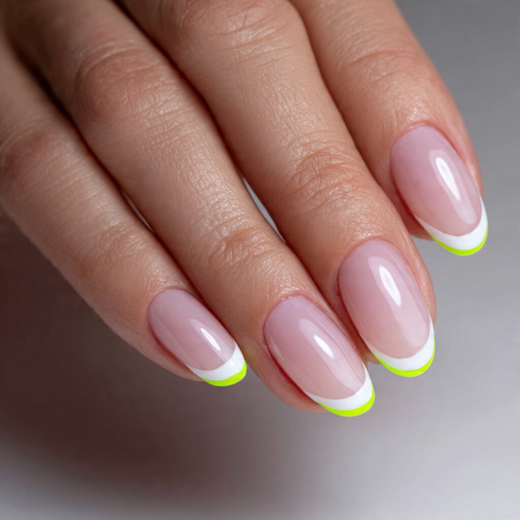 white french tips with neon accents on