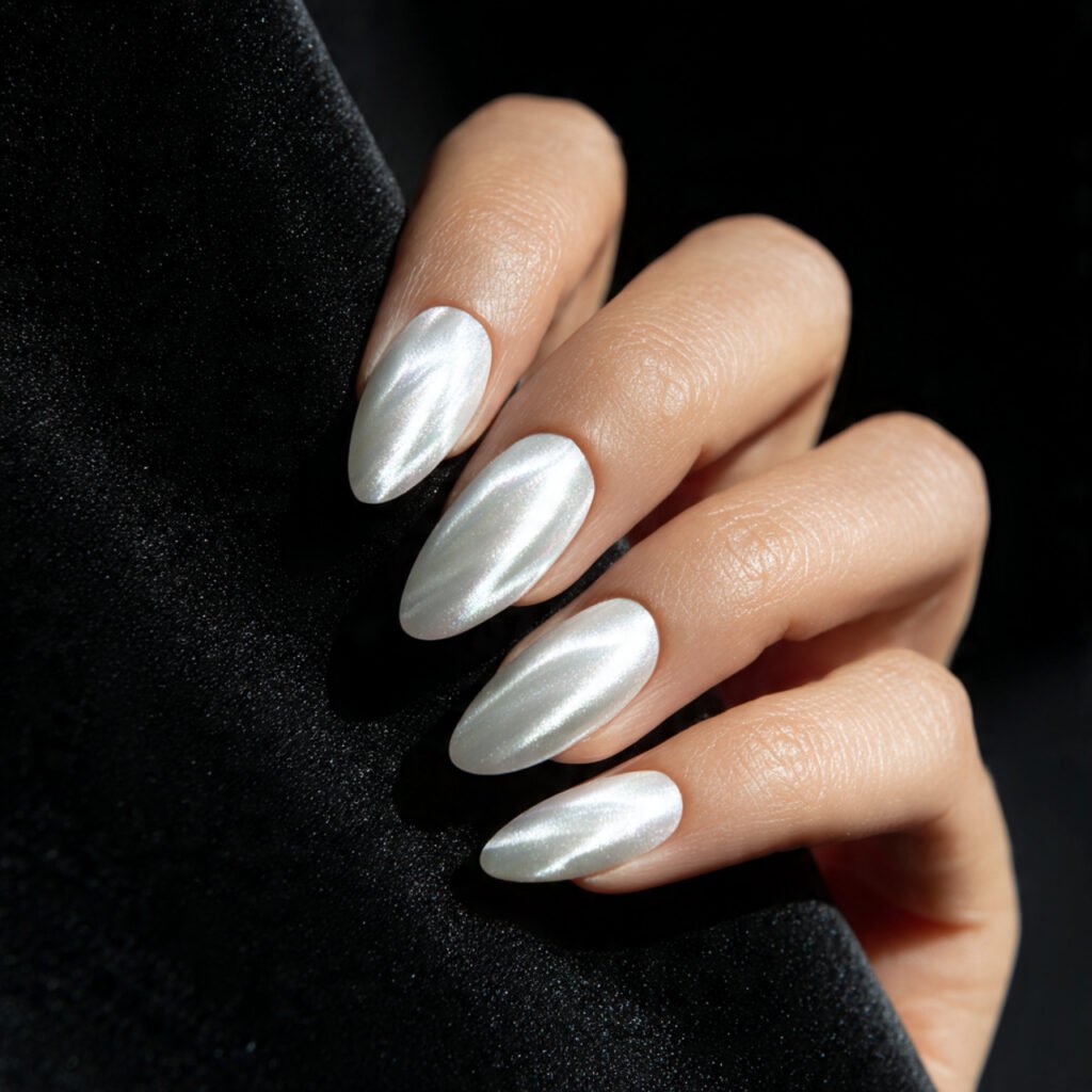 white velvet cat eye soft light movement nails