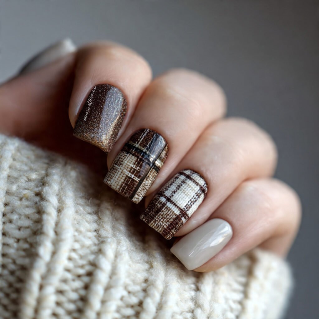 winter plaid nails nature looks nails 1
